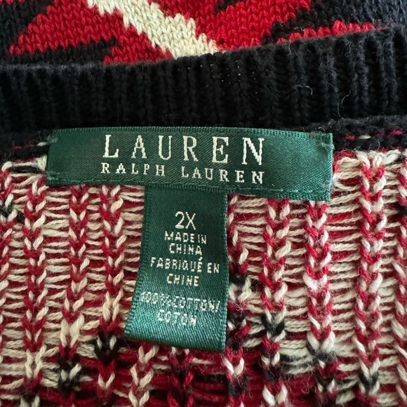 Lauren Ralph Lauren Aztec Southwest Tunic Sweater Cotton Knit Black Red Size 2X - Picture 5 of 7